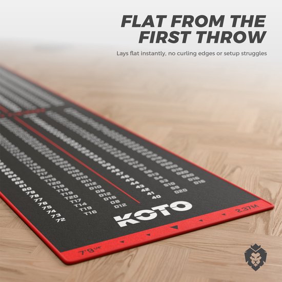 KOTO Carpet Checkout Rood, 237x60 cm Dartmat, Incl. Score-indicatie en Oche, Professionele Dart mat, Bescherming Vloer & Dartbord van KOTO — afbeelding 5