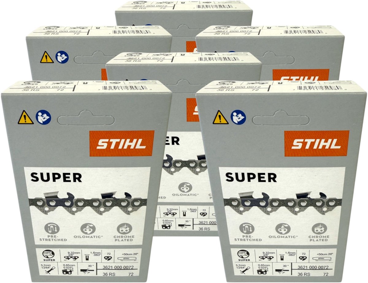 Stihl 6x 3/8" Rapid Super 3 (RS3) zaagketting 50 cm 3/8" 1.6 mm 72 TG 6 stuks ( 6x 36260000072 )