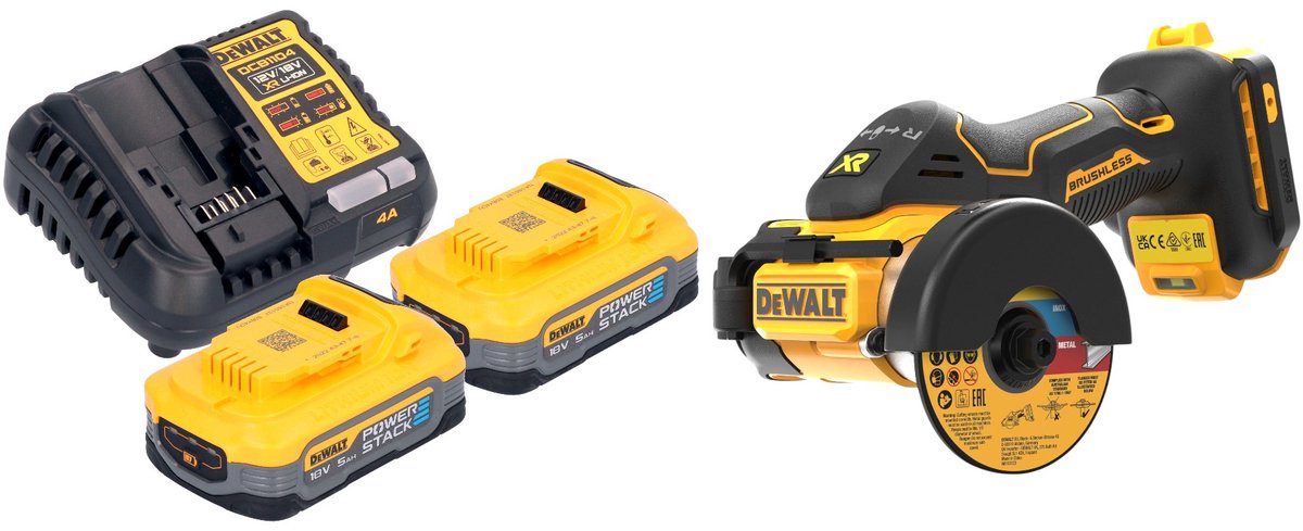 DeWalt DCS 438 H2 accu multimaterialensnijder 18 V 76 mm borstelloos + 2x Powerstack accu 5,0 Ah + lader