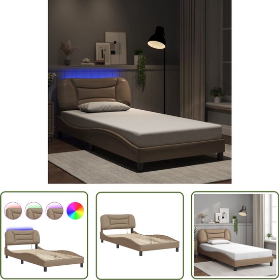 vidaXL Bedframe met LED zonder matras Hvar stof blauw 90x200