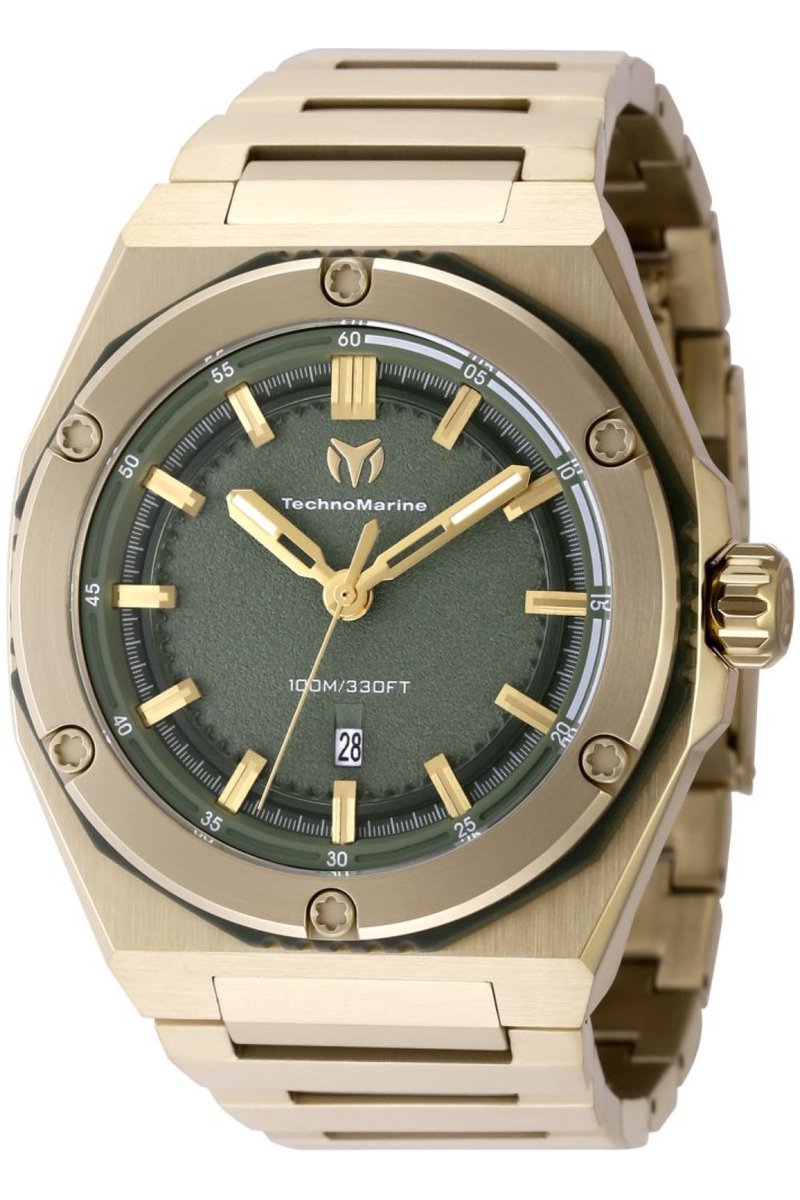 TechnoMarine CORAL - Legacy TM-416062 Heren Horloge - Waterdicht - Analoog - Quartz Uurwerk - Roestvrij Staal met groene Wijzerplaat - 45mm