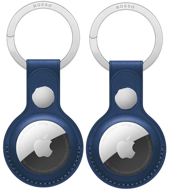 Lot de 2 étuis Rosso Element en similicuir pour porte-clés Apple AirTag | Pendentif | Boîtier Blauw