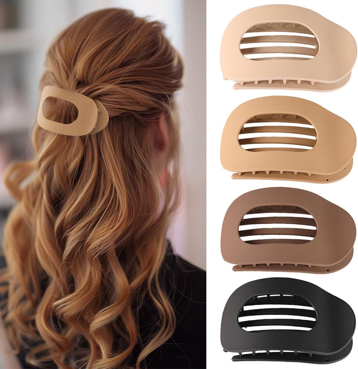 4 stuks haarspelden voor dames - Franse haarspelden voor dames - plat - veilige grip - binnenste tanden, haarklemmen, sterke grip aan de zijkanten