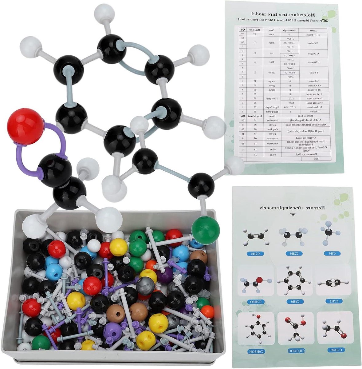 Allecto Premium - Organische en anorganische molecuulstructuur kit - 267 stuks - Organische chemie moleculair model - Set voor studenten en leerkrachten