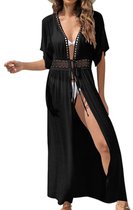 Strandjurk - Strand Bedekken jurk - Dames Strandkledding Omslagdoek - Vrouwen Strandjurkje - Omslagdoek Effen - Veelzijdige Beach Cover Up - one size - zwart - LOUZIR