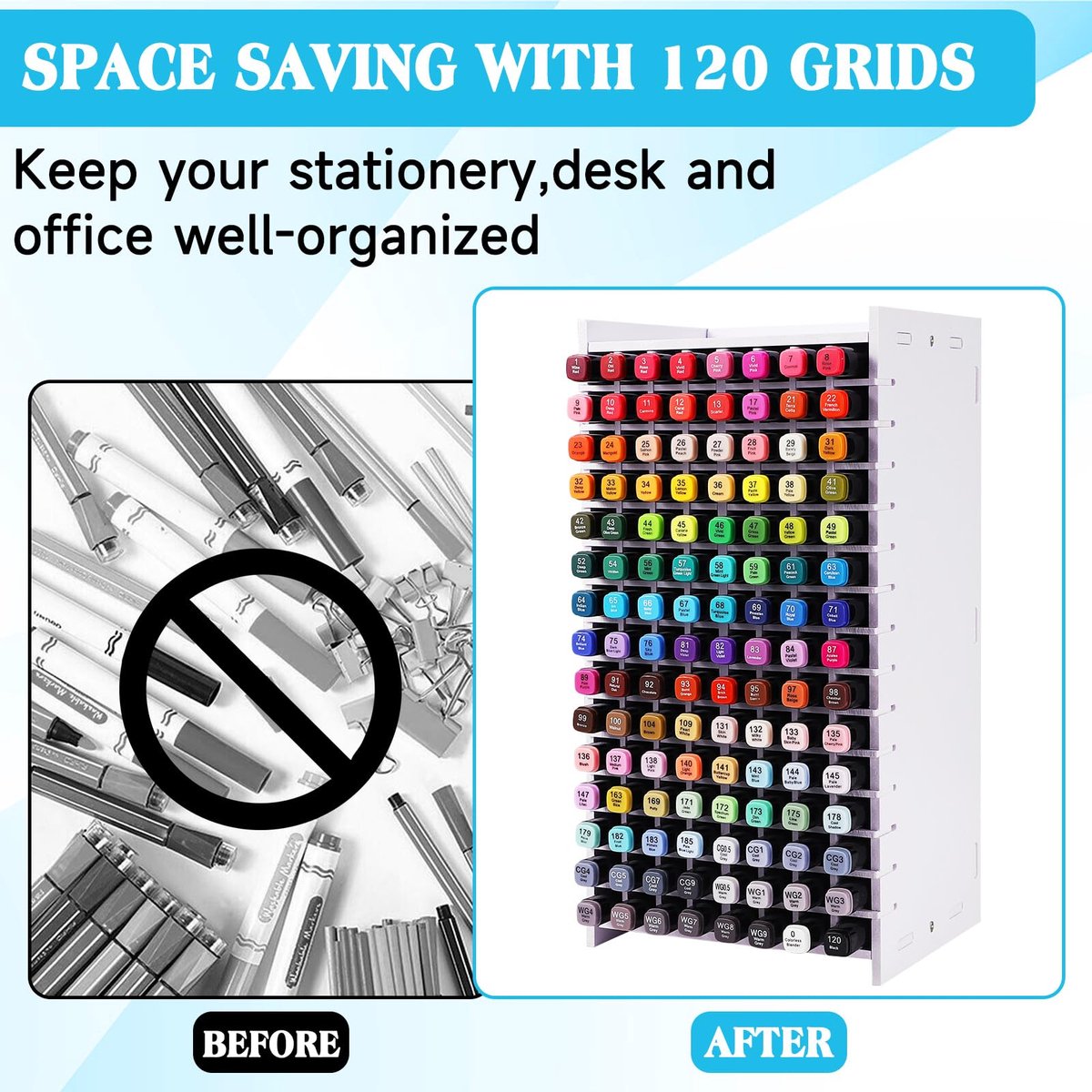 Verbeterde Marker Organizer en Pennenrek voor 120 Markers - Houten