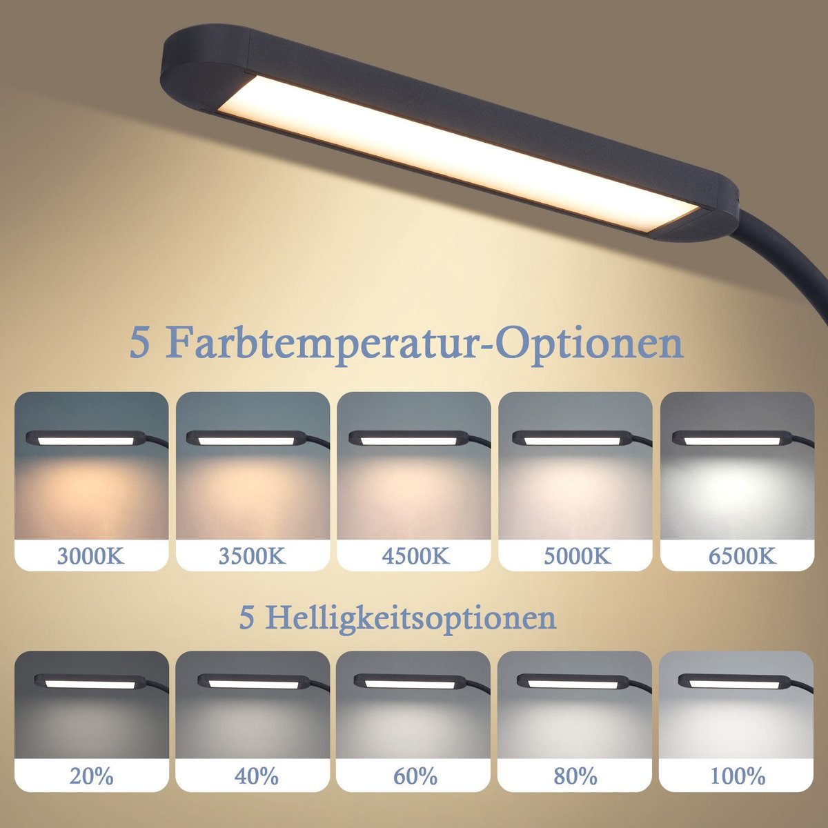 NETTLIFE Tafellamp LED - Flexibel Klemlamp, Dimbaar 3000-6500K thumbnail 2