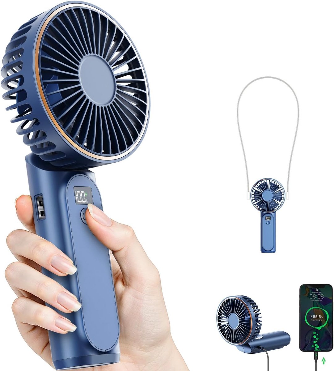 Draagbare handventilator - 3600 mAh - 180 graden verstelbaar - 6 windsnelheden - USB-oplaadbare - opvouwbare ventilator - met realtime elektriciteitsweergave