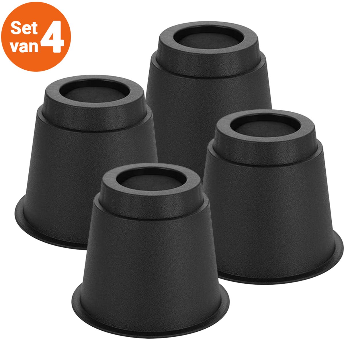 JustValue Meubelverhogers Rond – Set 4-delig – 15 cm Hoog – Antislip – Geschikt voor Poten tot 15 cm – Bed - Zwart - Tafel - Stoel - Kast - Verhogers