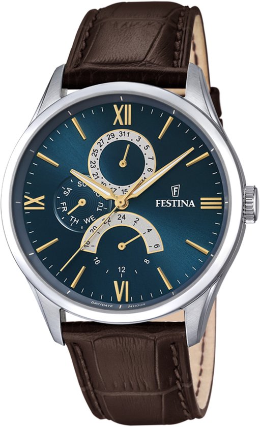 Montre festina bleu, bracelet cuir, homme bol