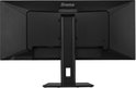 Achterkant van een zwarte iiyama monitor met een centrale standaard en diverse aansluitingen.