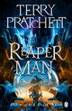 Boekomslag met "Reaper Man" geschreven in grote letters, een schedel en de Magere Hein die een zeis vasthoudt.