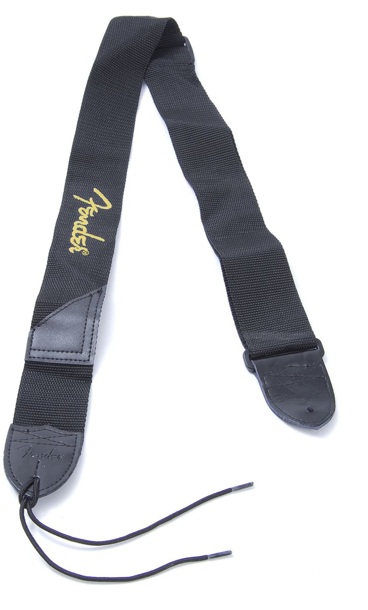 Fender Gitaarband – Zwart – Nylon – Geel Fender‑Logo – 2" Breed – Verstelbaar