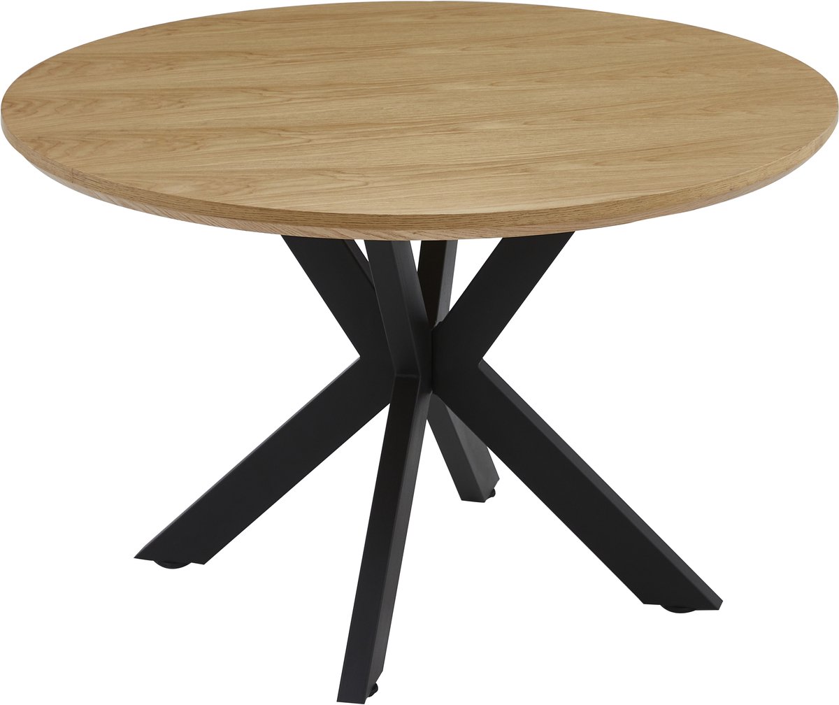 Vestland Eiken Eettafel Rond - 110 cm - Geschikt voor 4 Personen – Spinpoot Metaal - Industrieel Design