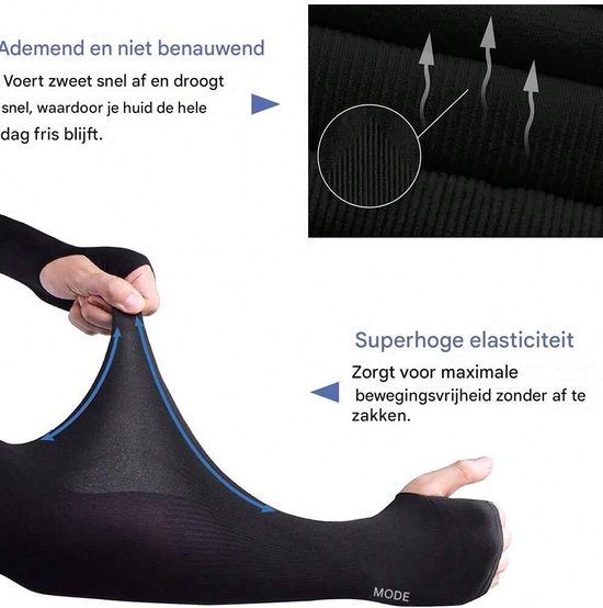 2 paar armsleeves - Compressie armsleeves - Unisex -Open teen- Ice Silk verkoelende zonwerende mouwen - UV - Geschikt voor sporten, voetbal, golf, volleybal, fietsen en basketbal - One Size - Zwart — afbeelding 4