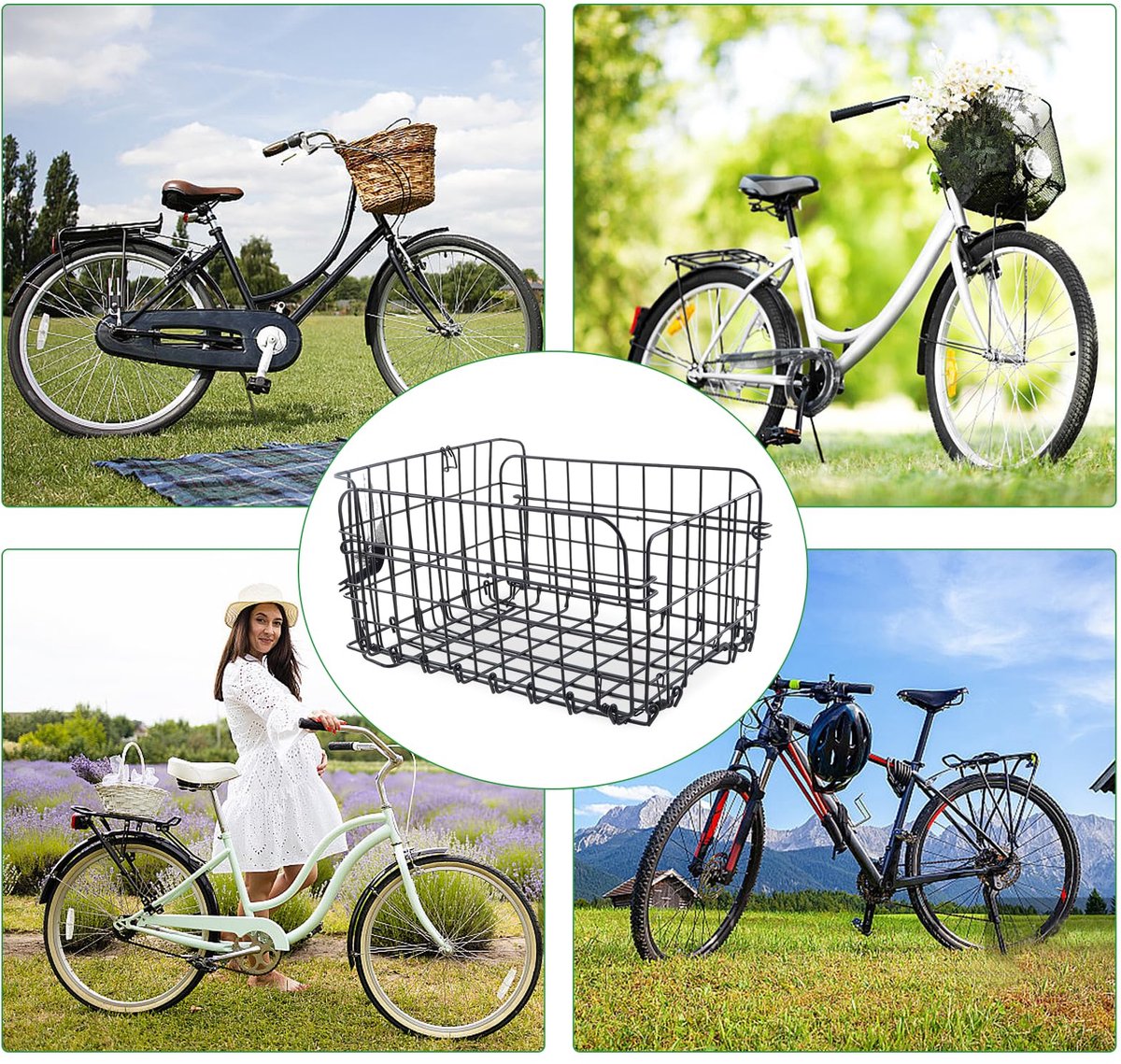 Ibenzoa® Fietsmand voor Achterop de Fiets met Bagagenet en Hondenmand Functie, Opvouwbaar en Stabiel