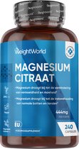 WeightWorld Magnesium Citraat - 1480 mg - 240 vegan capsules voor 4 maanden - Hoge biologische beschikbaarheid - Goed voor de spieren