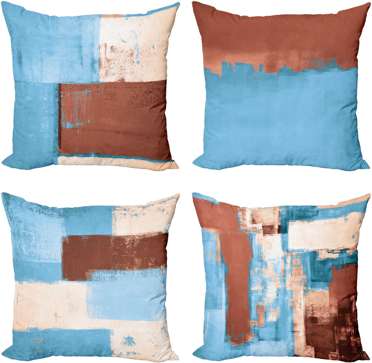 New Bed Grunge Abstracte en Moderne Stijl Borstelstreken Kussenhoes met sierkussen, 4-pack, modern accent, dubbelzijdig digitaal bedrukt, 45 cm x 45 cm Rust Sky Blauw Beige