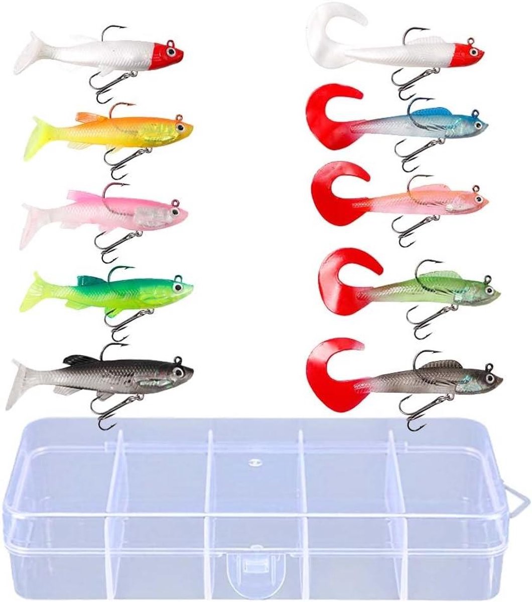 Allecto Plus - 10 stuks kunstaas set voor vissen: forel, zeevis, snoek, baars - inclusief opbergdoos