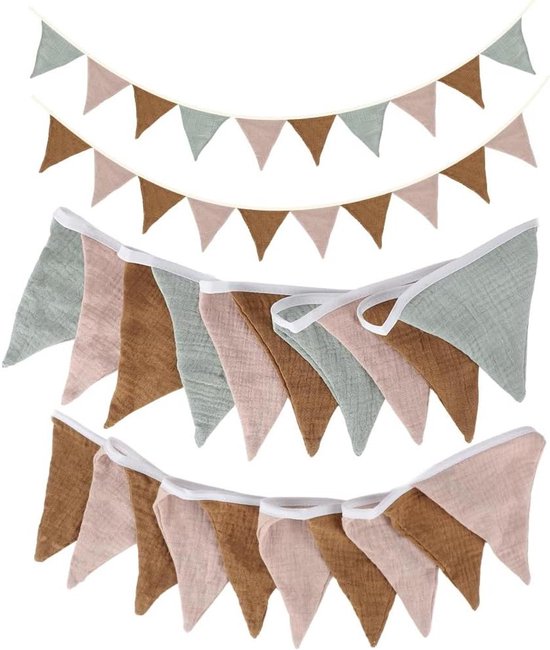 Vlaggenketting Voor Kinderkamer – 180 Cm, Kleurrijk, Van Biologisch Katoen, Wasbaar, Voor Feestjes En Decoratie