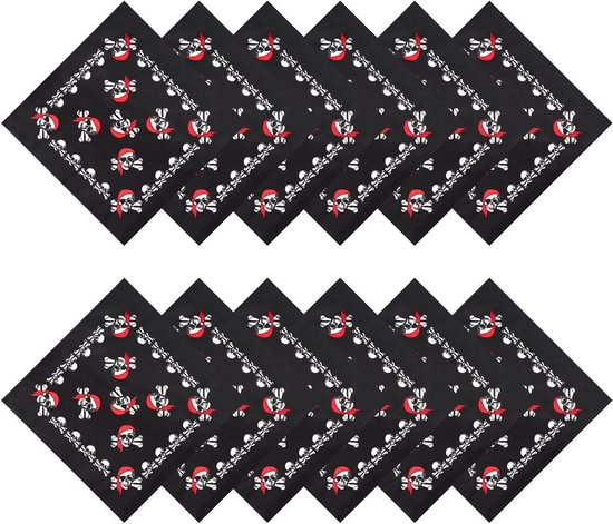 Foto: Inovra plus piratenbandana s voor piratenthema feestjes en halloween set van 12 stuks in rood met schedelprint