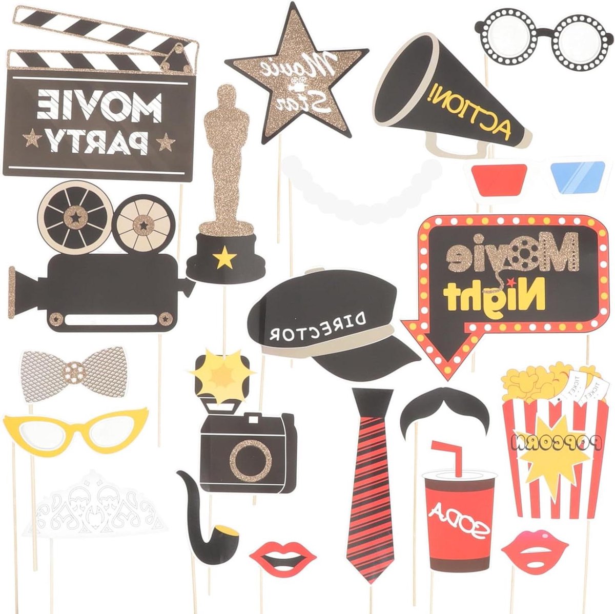 Allecto Plus - Photo Booth Rekwisieten Kit voor Film Thema Feest - 21 stuks voor Bruiloft Verjaardag Jubileum Bachelorette Party