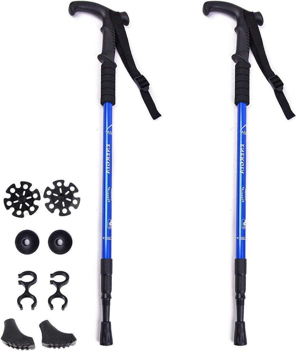 Allecto Plus - Lichte trekkingstokken voor reizen, wandelen en klimmen - Verstelbaar en T-antislip - Geschikt voor senioren - Mannen en vrouwen