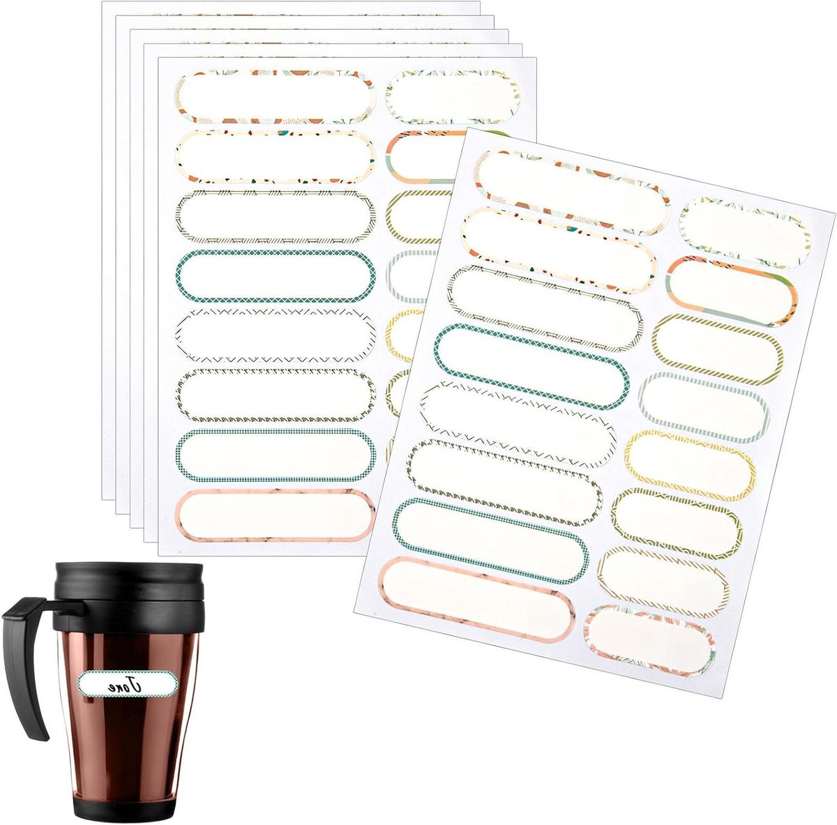 Allecto Plus - Waterdichte Flesetiketten voor Waterfles Container - 96 Stuks - Beschrijfbare Naamstickers - Schoolbenodigdheden - Zelfklevend
