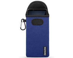 MobyDefend Hoesje - Geschikt voor Sony Xperia 1 VII - Neopreen Pouch Met Karabijnhaak - Insteek - Riemlus - Blauw