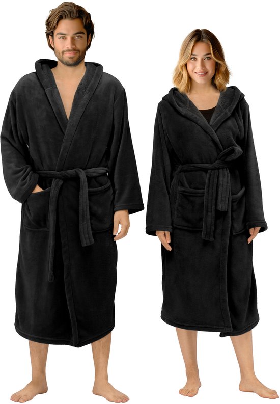 Peignoir HOMELEVEL dames et hommes - Peignoir unisexe pour elle & lui - Avec ceinture, poches latérales et capuche - Existe en plusieurs tailles
