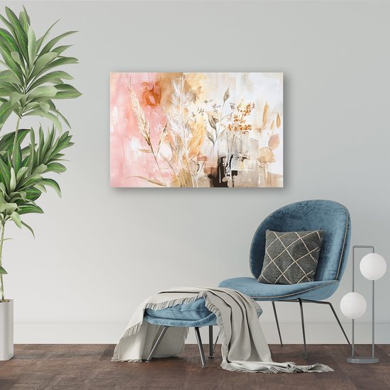 Botanische abstractie in aardetinten - Natuur glazen schilderijen - Schilderijen planten - Aquarel - Schilderijen plexiglas - Landelijke schilderijen - acrylglas 120x80 cm