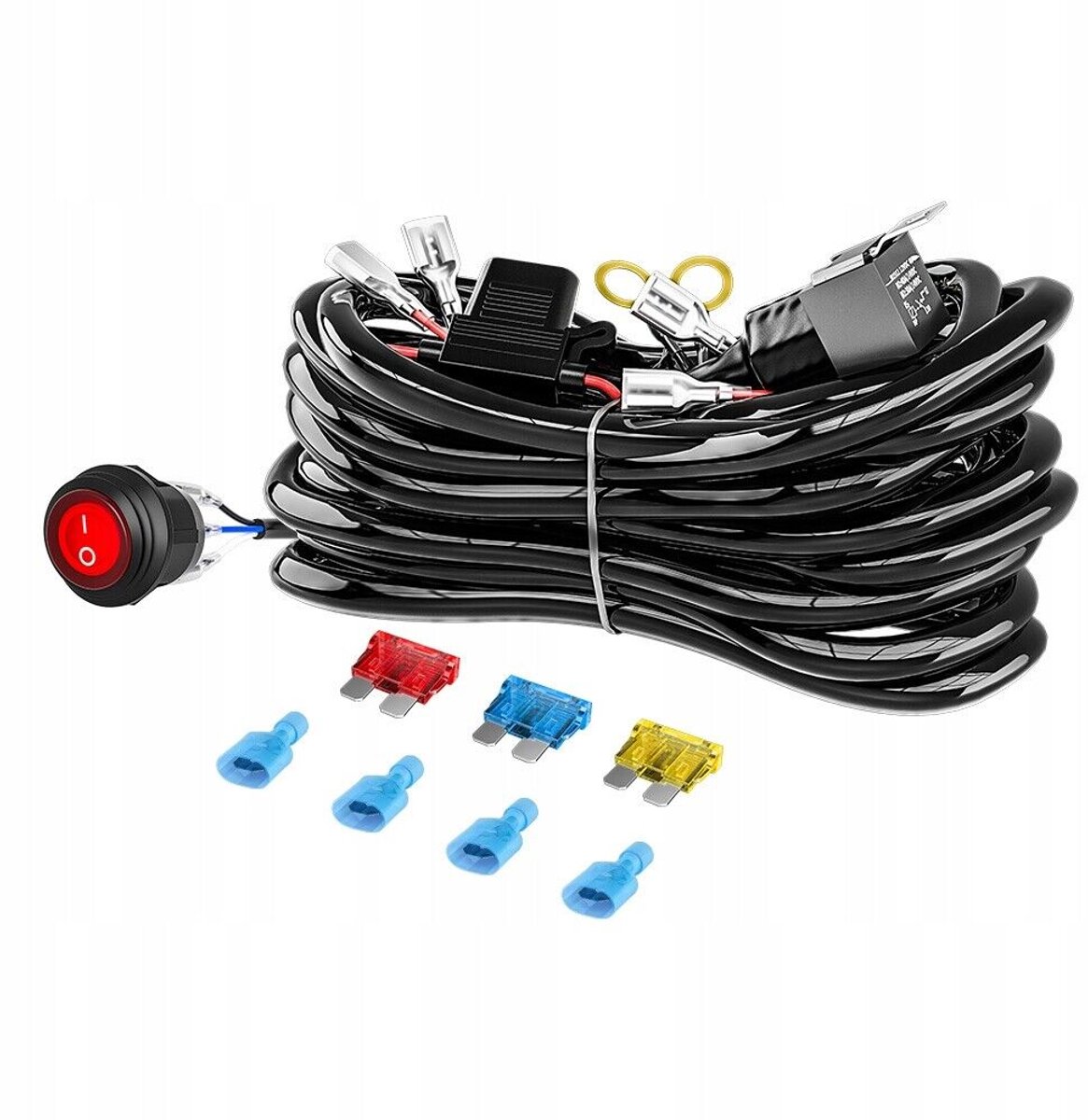 Image of 2-Aderige Zware Auto LED-Werklamp Kabelboomset - 18AWG 12V 30A Aan/Uit-Schakelaar, Stroomrelais met Bladzekering - voor Autorijden Offroad LED-Werklampschakelaar Aan/Uit