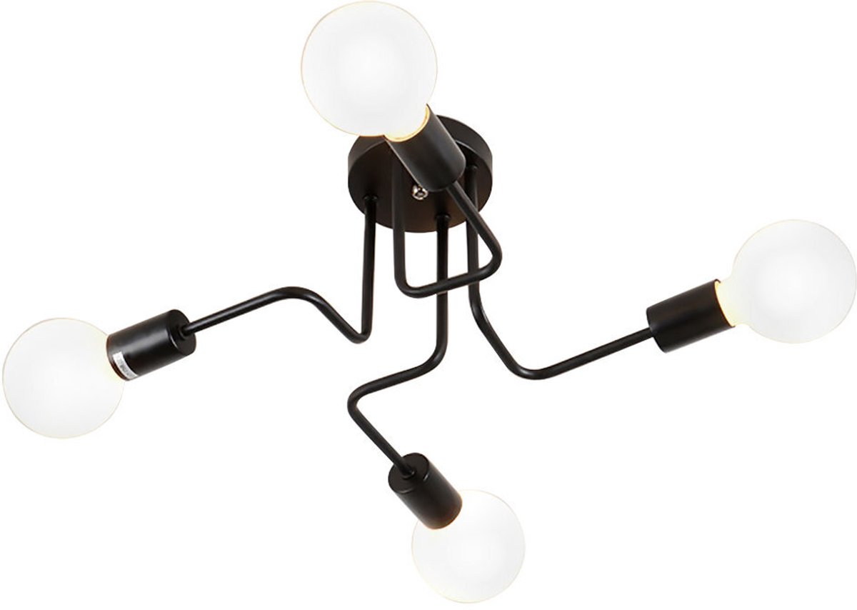 Plafondlamp Woonkamer 4 Lampen E27 Plafonnière voor Slaapkamer Keuken Zwart