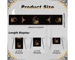 Inovra Plus - Camino de Mesa Dorado - Zwarte en Gouden Ramadan Eid Mubarak Decoratie - Tafelloper voor Thuis en Feest - Islamitisch Tafelkleed - 183cm - Feestartikel voor Ramadan en Eid Mubarakviering.