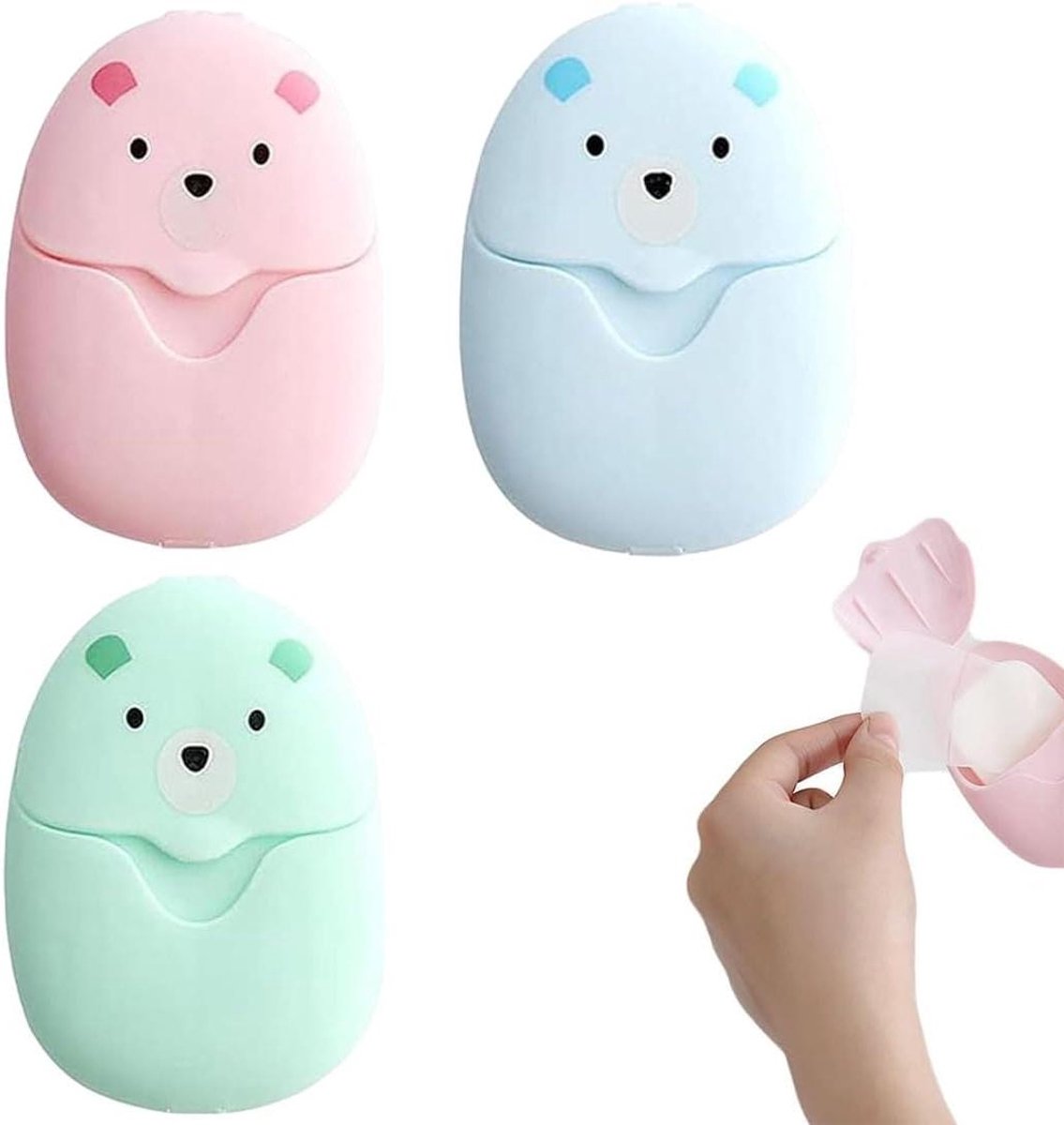 3 Dozen Papierzeep - Draagbare Zeepbladen in Plastic Doos - Mini Reisformaat (Roze + Blauw + Groen)