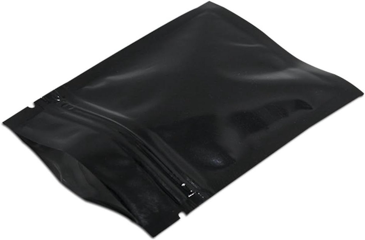 Allecto Plus - Hitteverzegelbare Mylar platte zakken voor levensmiddelen en koffie - 85 x 13 cm - 100 stuks - Zwarte zakken met scheurinkeping
