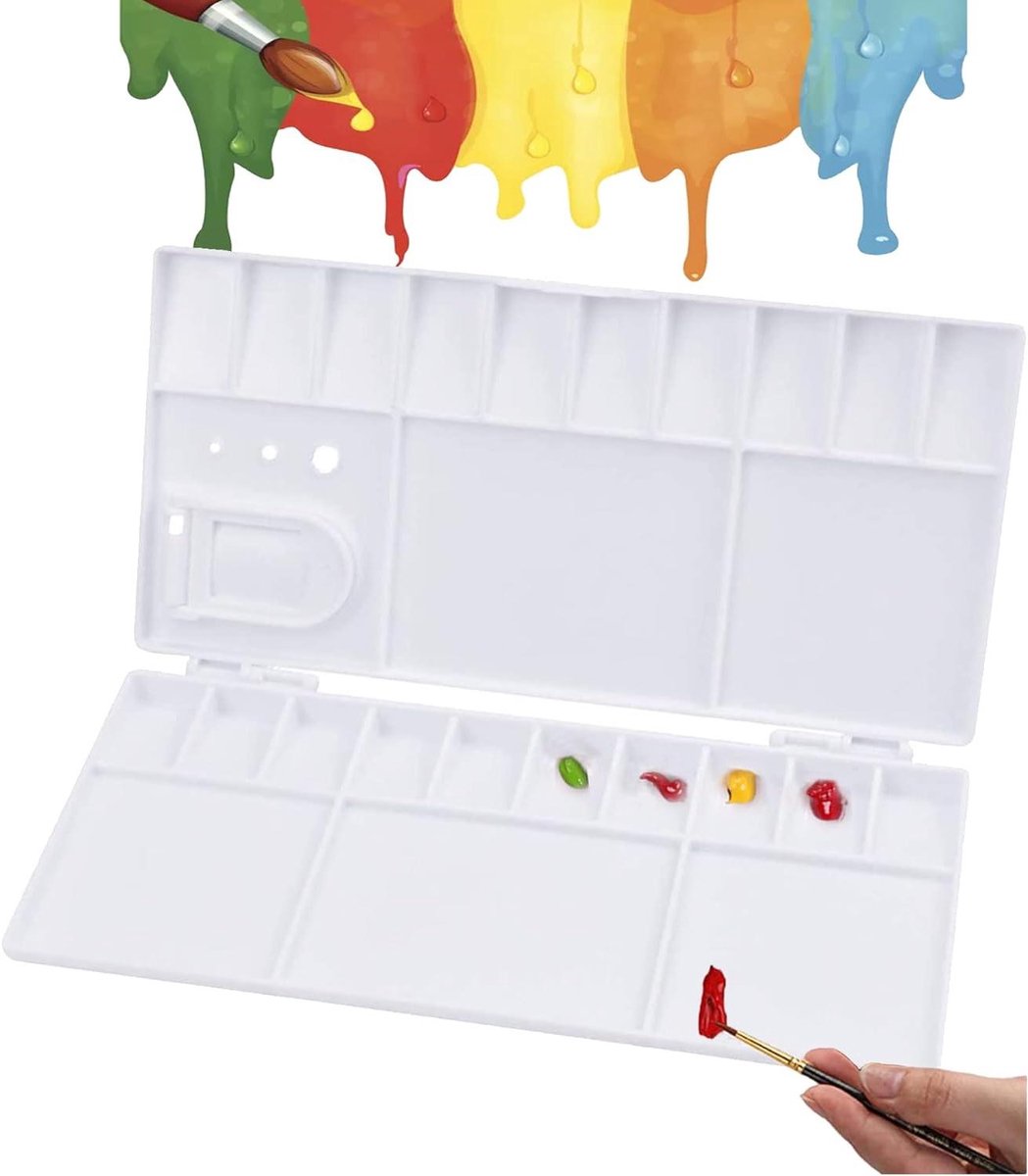 Allecto Plus - Opvouwbaar plastic Waterverfpalet voor aquarelverf met mengpalet en duimgat