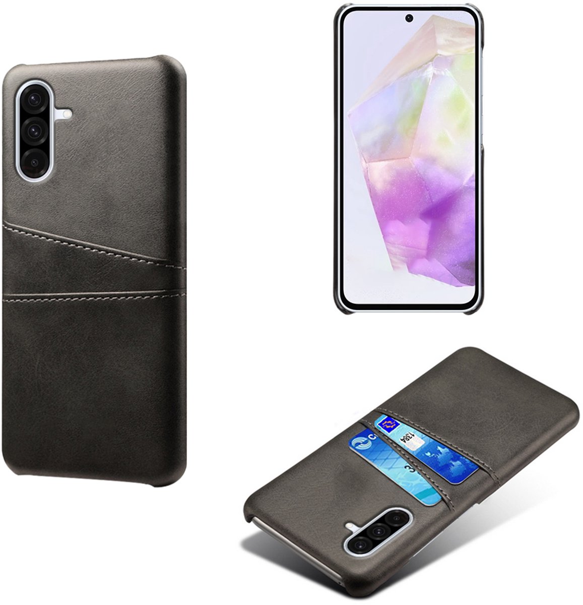 Backcover met Opbergvakjes + PMMA Screenprotector voor Galaxy A36 5G _ Zwart