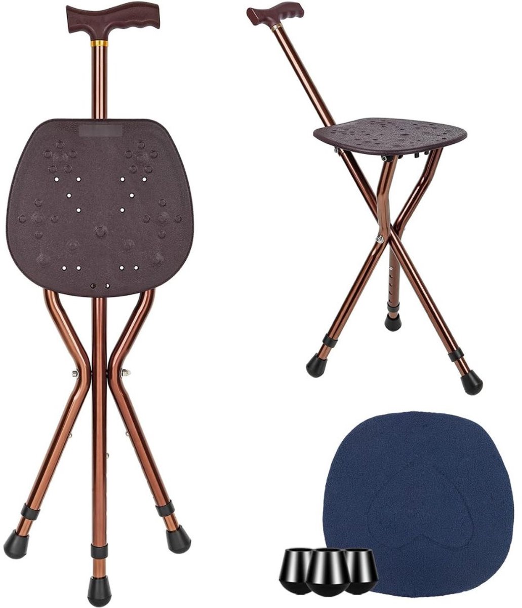 CLGP® Wandelstok met Zitje - Opvouwbaar – Wandel Zitstok Tot 120 kg - Driepoot