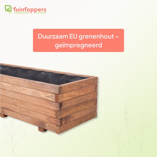 Décorations de jardin | Jardinière en bois marron XL 120x40cm | Avec du tissu de carotte | Marron Imprégné | Jardinière extérieure | Bois de pin | Durable | Livré monté prêt à l'emploi