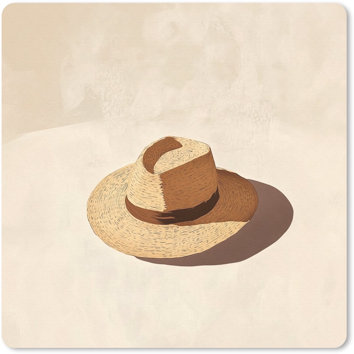 Muismat 20x20 cm - Mousepad Hoed - Minimalistisch - Schaduw - Beige - Muismatten