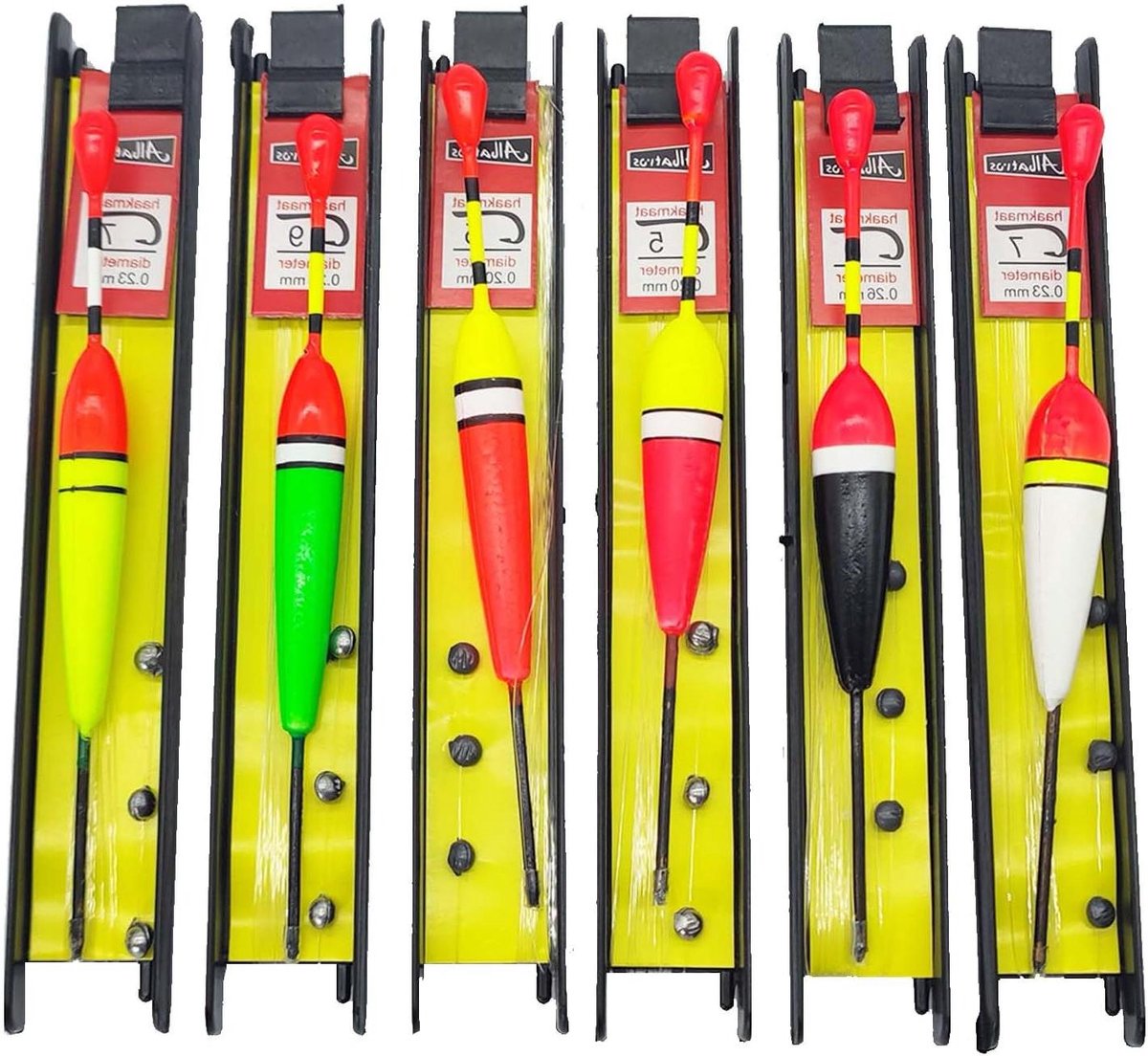 Allecto Plus - 6-delige set visdobbers met zinklood en vislijn - Forel, paling, snoekbaars - Voor vissen in vijvers en rivieren.