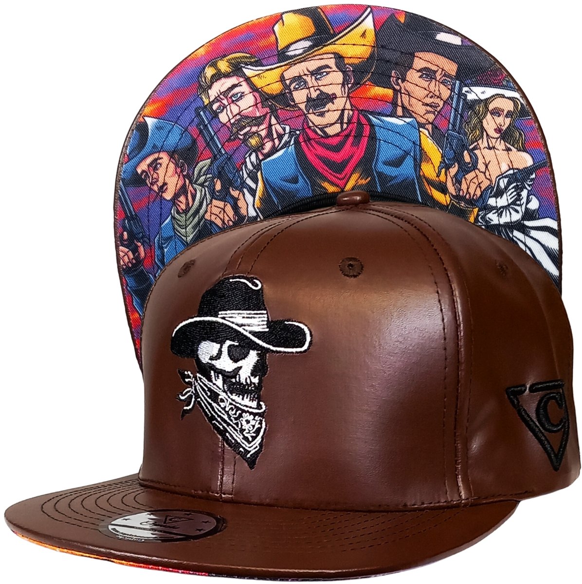 Capiche® Snapback Pet – Cowboy Groep – Bruin Kunstleer – Verstelbaar met Druksluiting – Cowboy Gang – Cowboy Pet