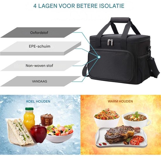 Lunchtas - Koeltas - Koeltasje - Lunchtas voor Dames en Heren - 30x23x23cm - Zwart van Merkloos — afbeelding 3