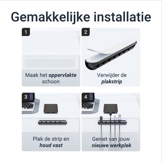 Qost - Organiseur de câbles - Pour 5 Câbles - Serre-câbles - Auto-adhésif - Support de câbles - Gestion des câbles - Zwart