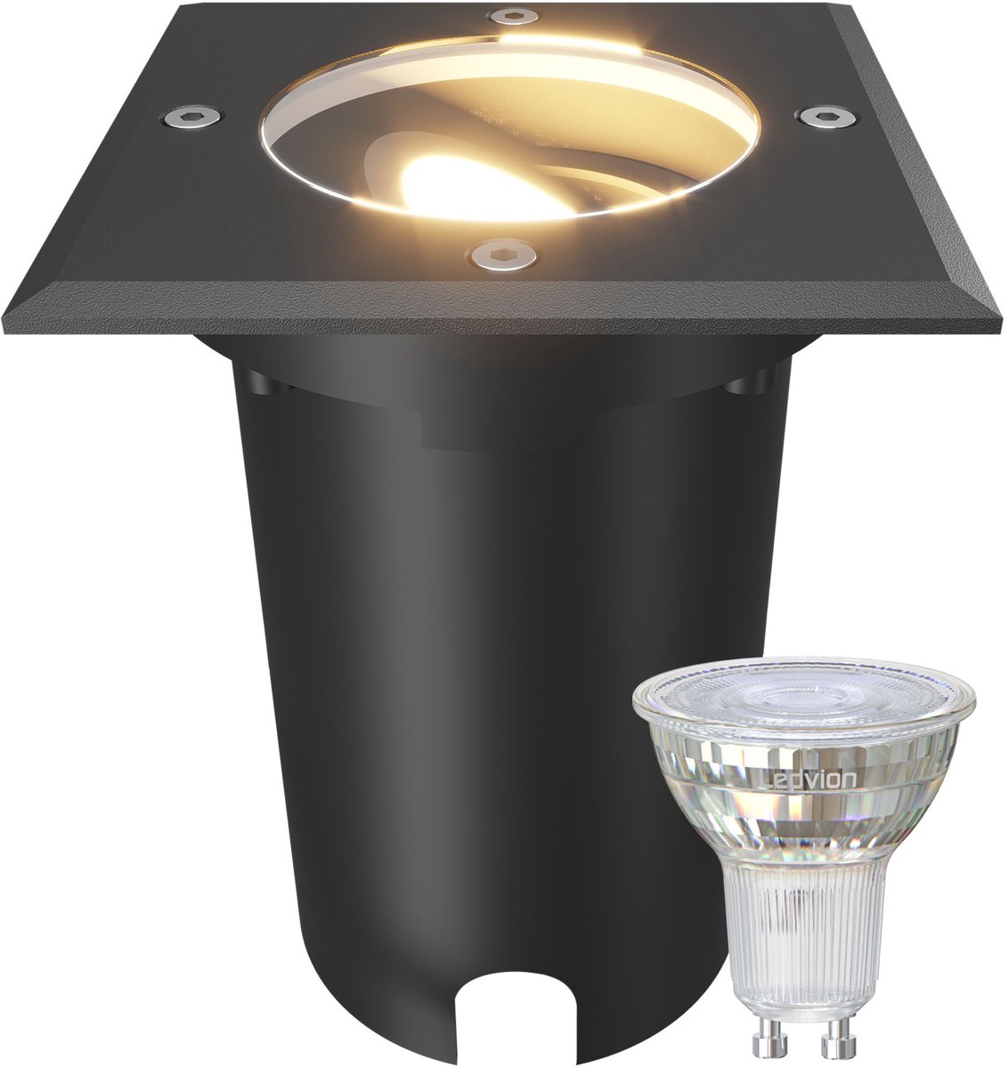 Ledvion LED Grondspot Buiten IP67 3W 230V 345Lm 2700K GU10 vierkant