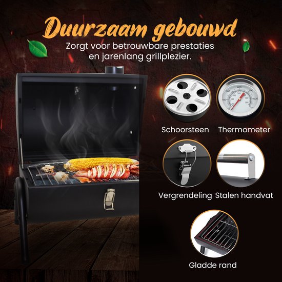 Muntel® Houtskoolbarbecue - Smoker - BBQ - Grill - Draagbaar - Uitklapbaar - Cilinder - Camping - Zwart van Muntel® — afbeelding 5