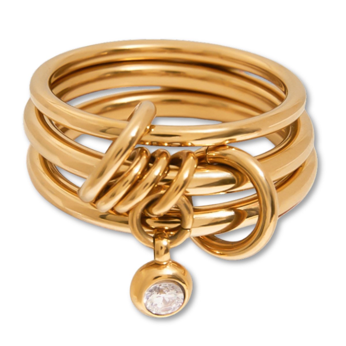 Marama - Ring Sienna Goud - Set Van 3 - zirkonia - dames - stainless steel met gouden plating - chique - damesring - luxe geschenkverpakking