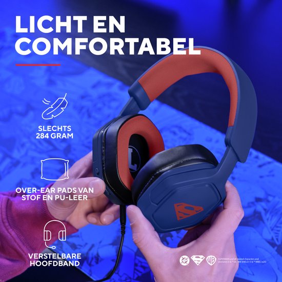 Trust GXT492SM Carus - Casque Gaming - pour PS4/PS5/ Nintendo Switch/ PC - Connexion filaire 3,5 mm - Blauw Superman