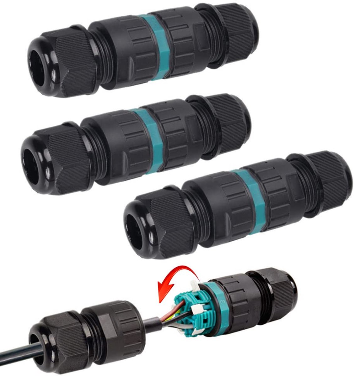 4x Kabelverbinder - Waterdichte Kabel Connector - IP68 waterdicht - Lasdoos voor kabels van 5 tot 9 mm - Kabels verbinden zonder solderen - CE keurmerk - 3-aderig